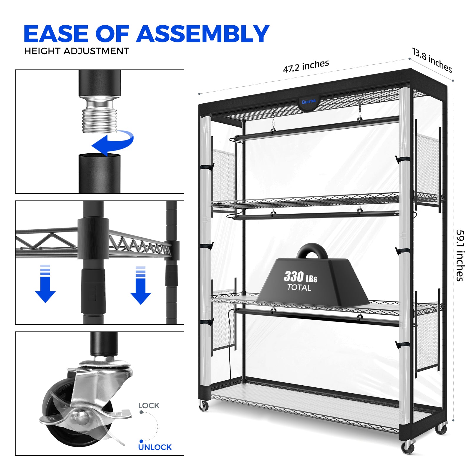 Barrina LP1200 Greenhouse with 3-Pack 50W TX-S50 Grow Lights 3.2FT 5000K | Full Spectrum, Tent, Thermo-Hygrometer & Timer | LP1200