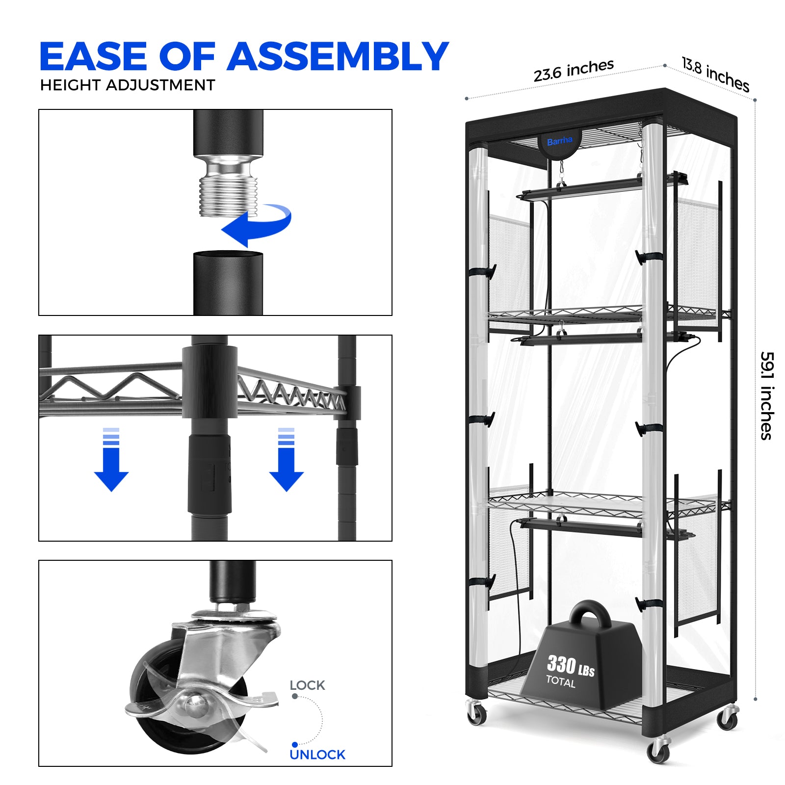 Barrina LP600 Greenhouse with 3-Pack 25W TX-S25 Grow Lights 1.6FT 5000K | Full Spectrum, Tent, Thermo-Hygrometer & Timer | LP600