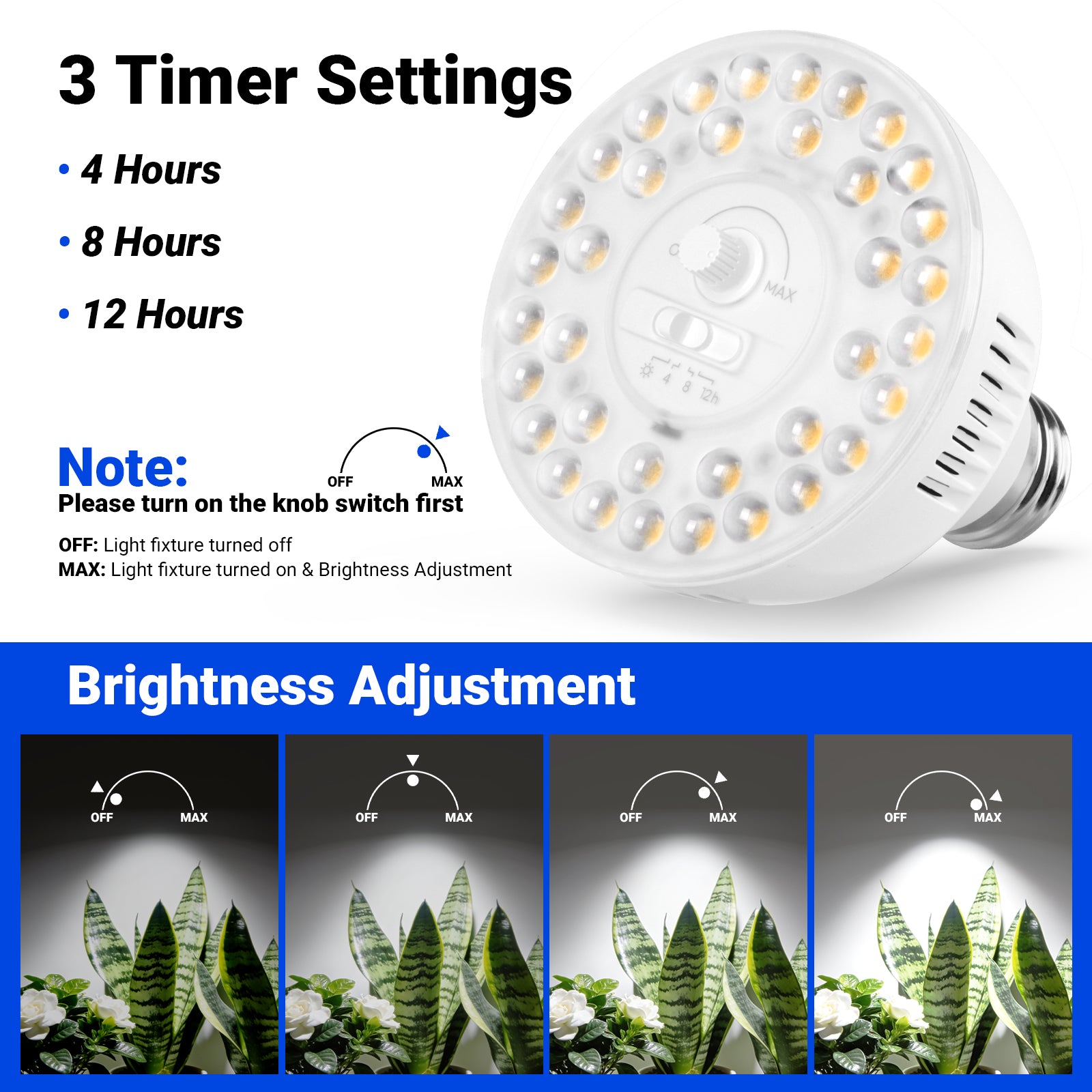 Barrina Orbgrow 11W LED Grow Light Bulbs 5000K | Full Spectrum, Dimmable, Timer & E26 Base | OG11A (White)