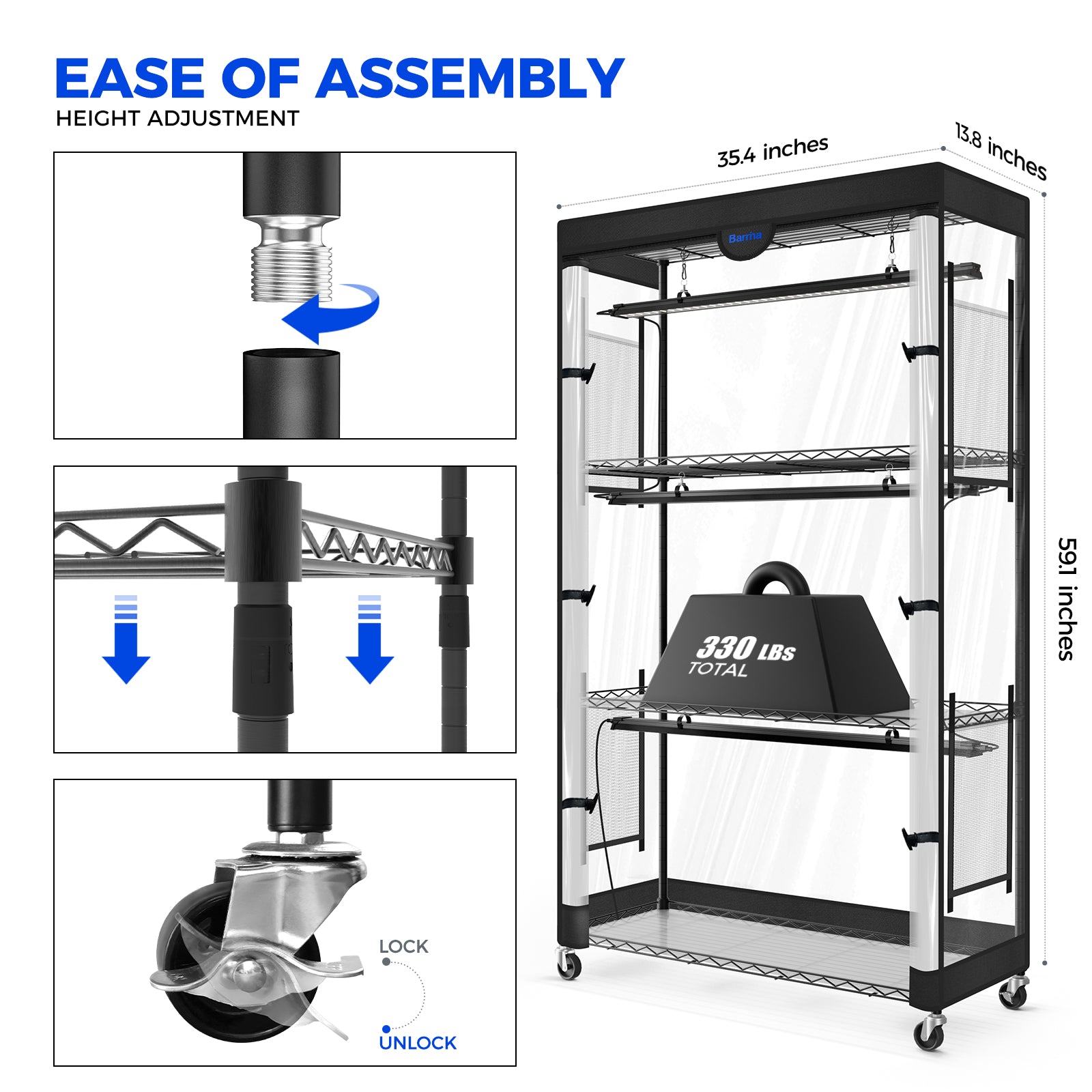 Barrina LP900 Greenhouse with 3-Pack 45W TX-S45 Grow Lights 3FT 5000K | Full Spectrum, Tent, Thermo-Hygrometer & Timer | LP900