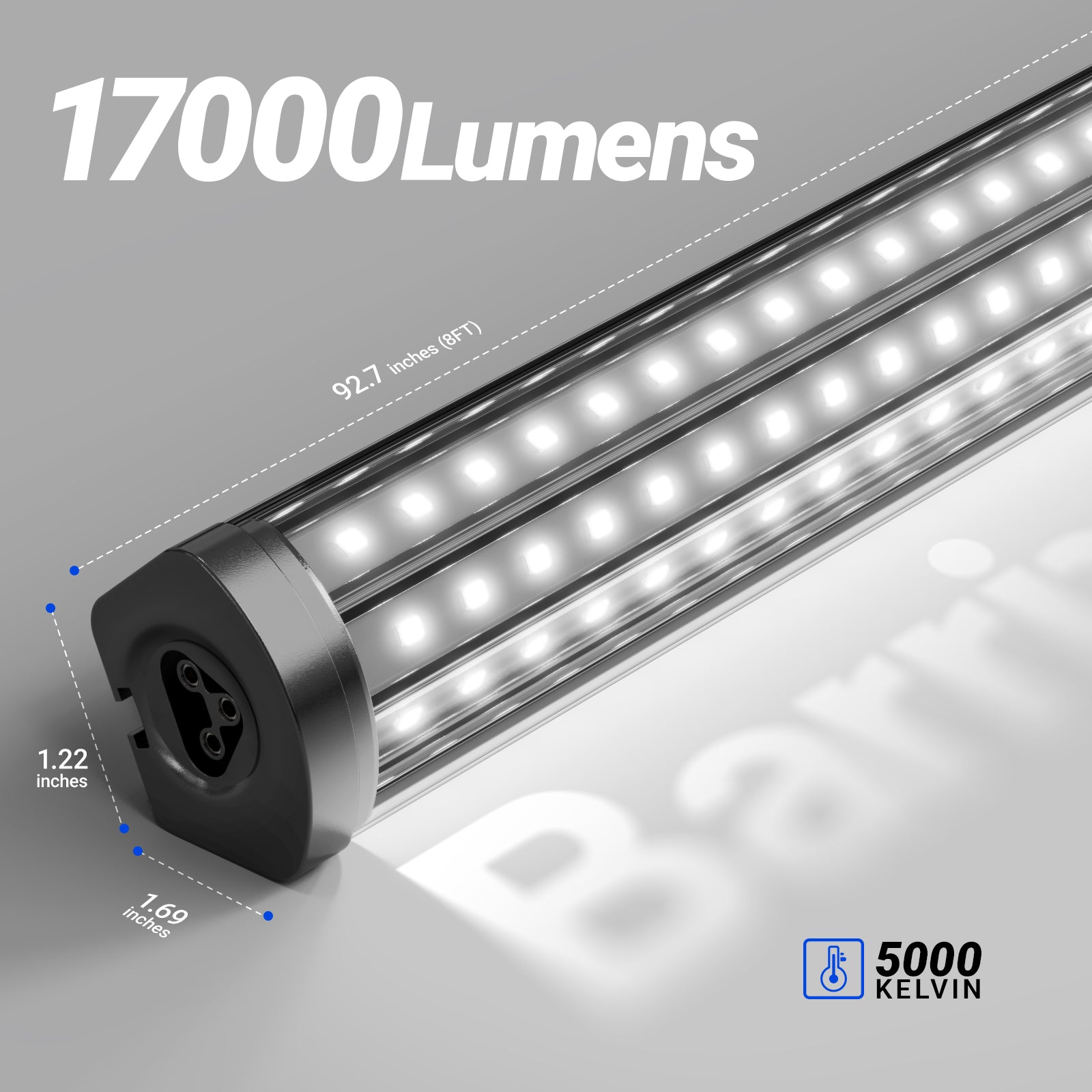 Barrina T8 140W LED Shop Lights 8FT 5000K 17000LM | Clear Cover, V Shape Tube & Hanging | BAX140a (Black)