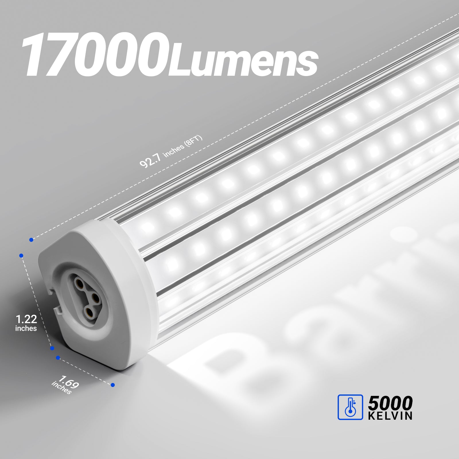 Barrina T8 140W LED Shop Lights 8FT 5000K 17000LM | Clear Cover, V Shape Tube & Hanging | BAX140a