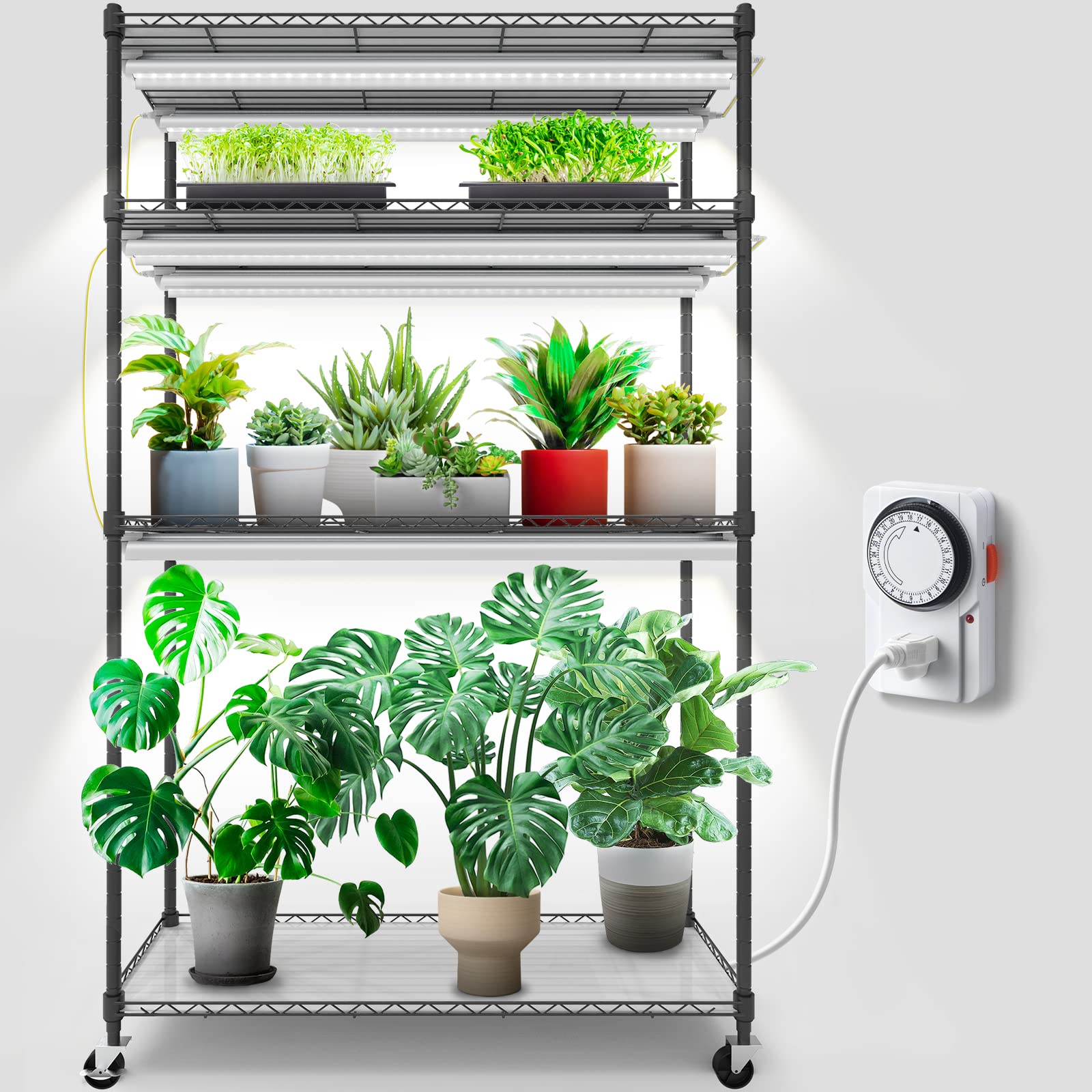 Barrina T8 4-Tire Plant Stand with 6Pcs 30W LED Grow Lights 3FT 5000K