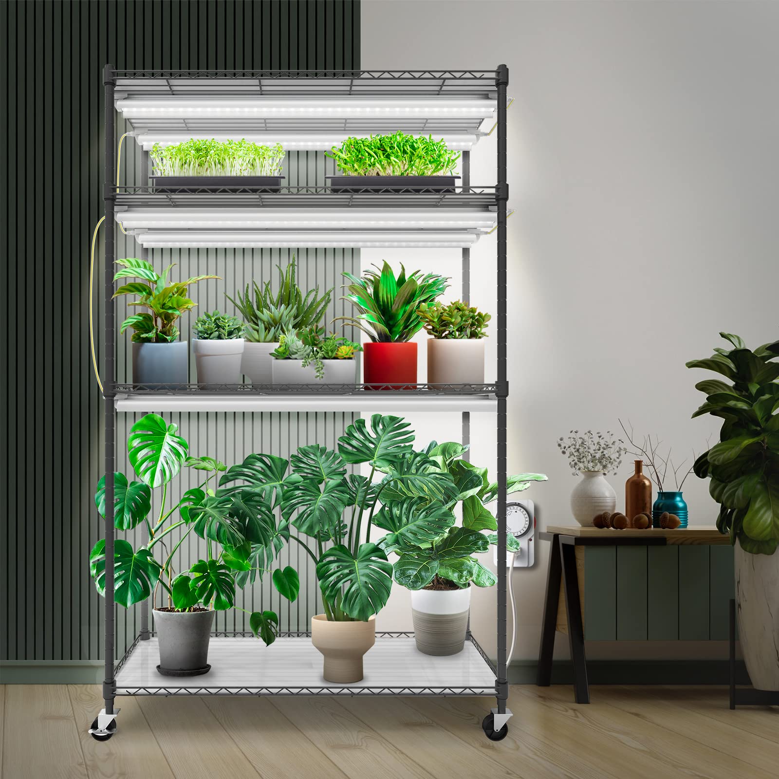 Barrina T8 4-Tire Plant Stand with 6Pcs 30W LED Grow Lights 3FT 5000K