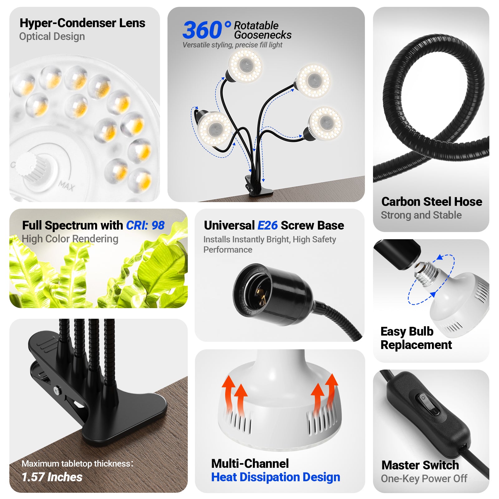 Barrina Orbgrow 4 x 11W Clip-On LED Grow Lights 4000K | Full Spectrum, Dimmable & Timing | OG11A