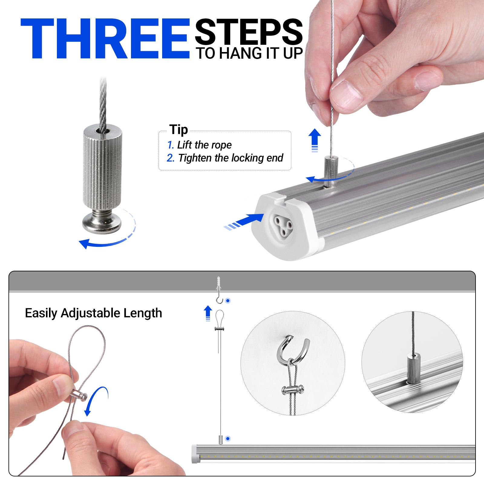 Barrina T8 140W LED Shop Lights 8FT 5000K 17000LM | Clear Cover, V Shape Tube & Hanging | BAX140a