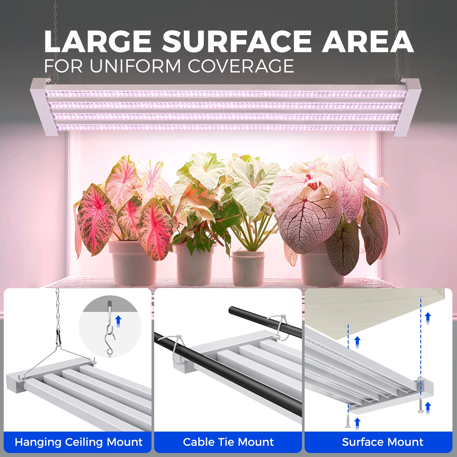 Barrina TX-L63 63W LED Grow Lights 3FT Pinkish White | Full Spectrum & Linkable | TX-L63