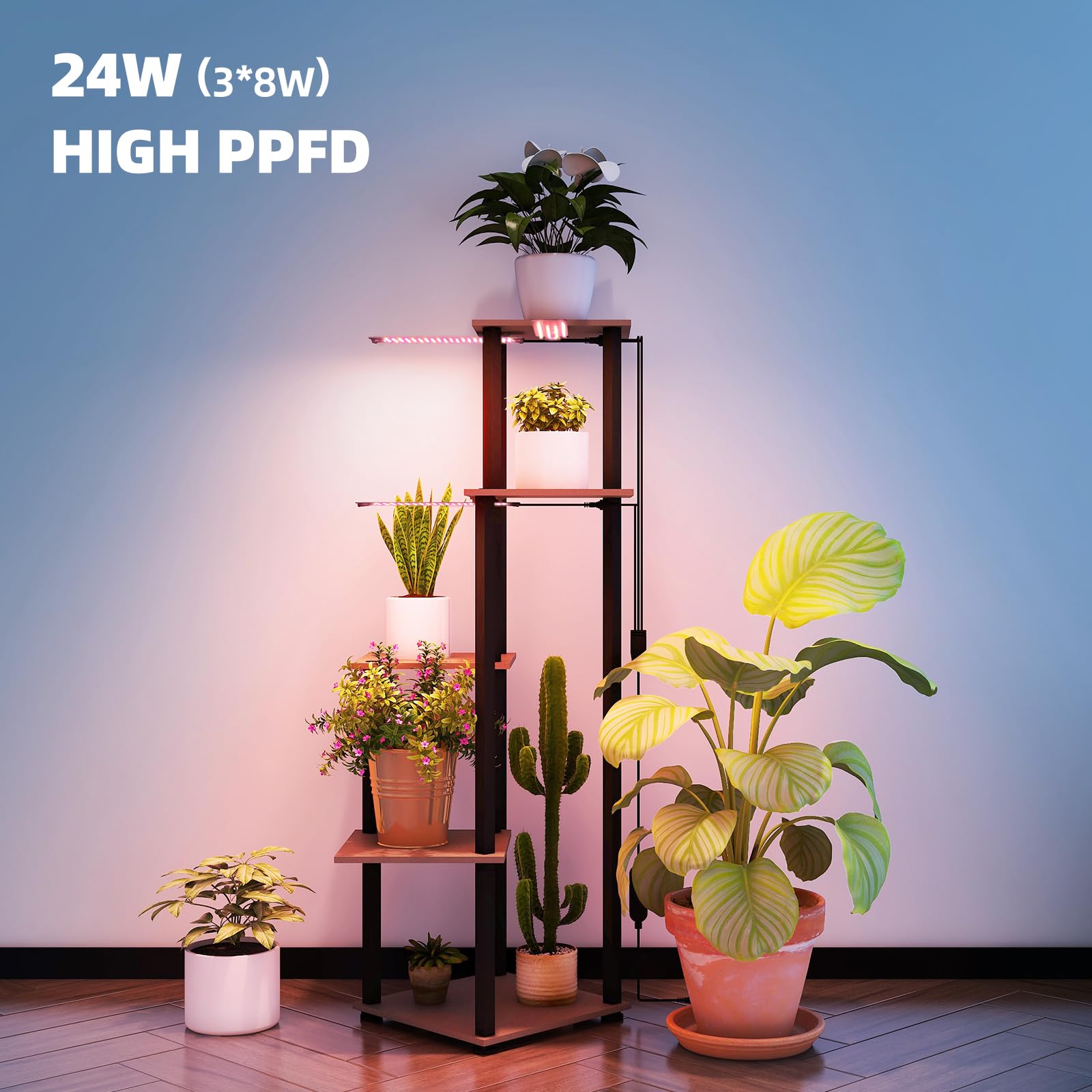Barrina 5-Tire Plant Stand with 3Pcs 8W LED Grow Light Panels