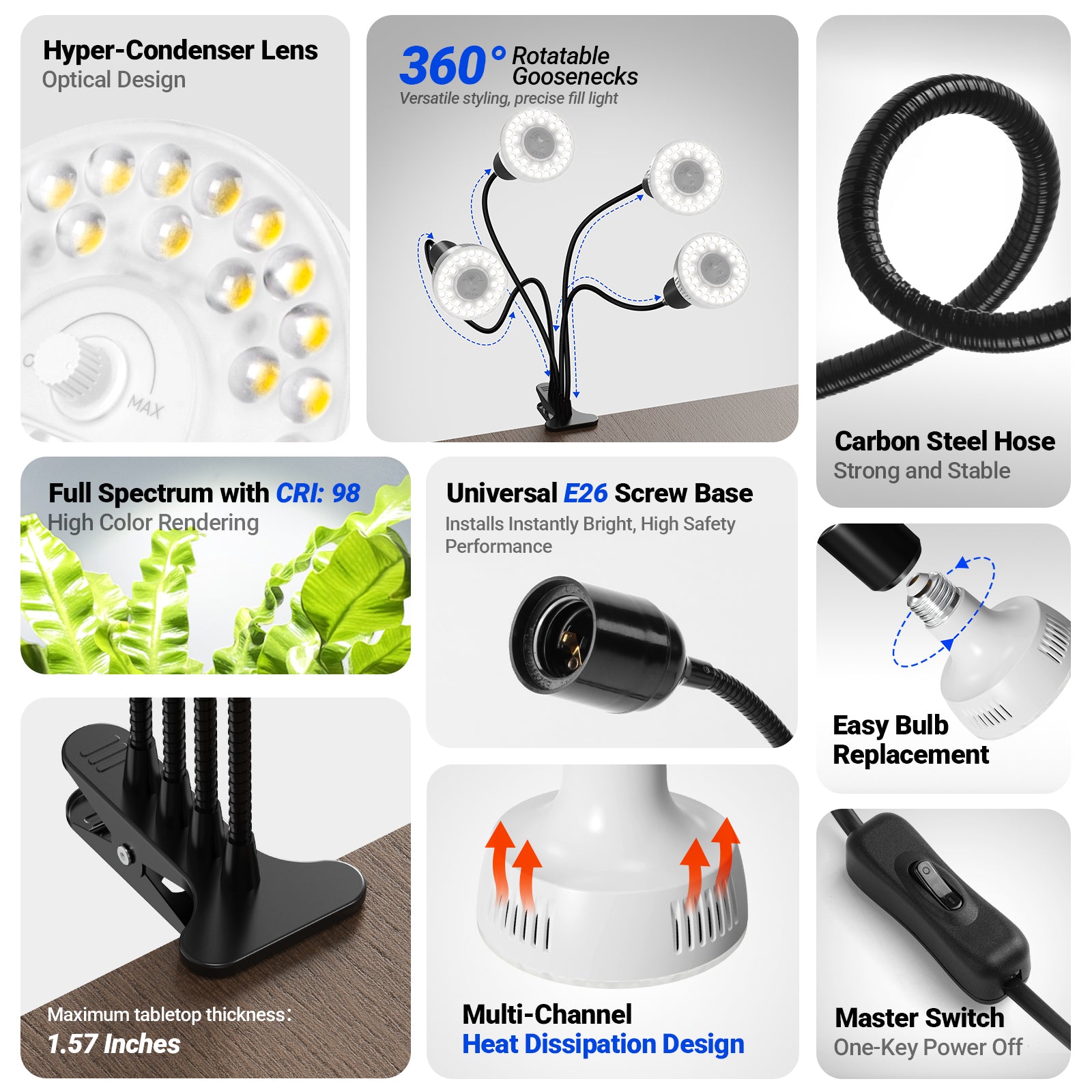 Barrina Orbgrow 4 x 11W Clip-On LED Grow Lights 5000K | Full Spectrum, Dimmable & Timing | OG11A