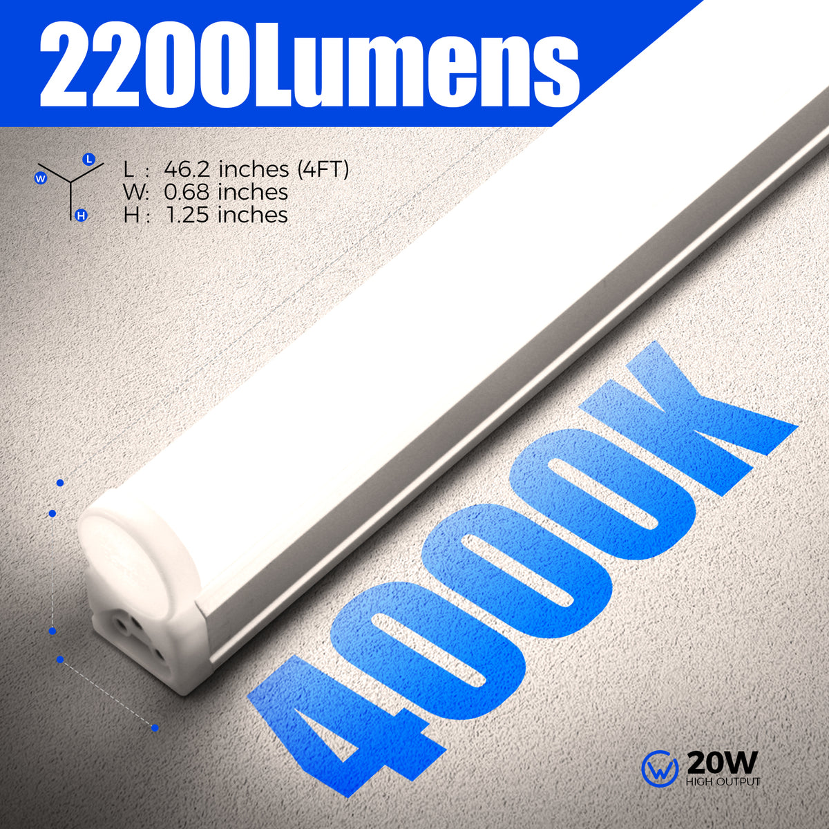 Barrina T5 20W LED Shop Lights 4FT 4000K 2200LM | Linkable & Corded Electric Switch | AAL20