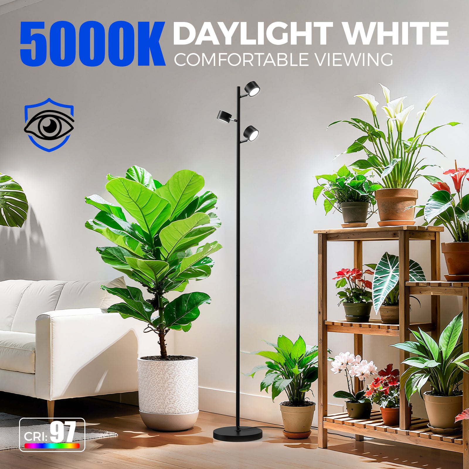 Barrina T1X3 30W LED Standing Grow Light 6FT 5000K | Full Spectrum & Adjustable 3 Heads | T1X3