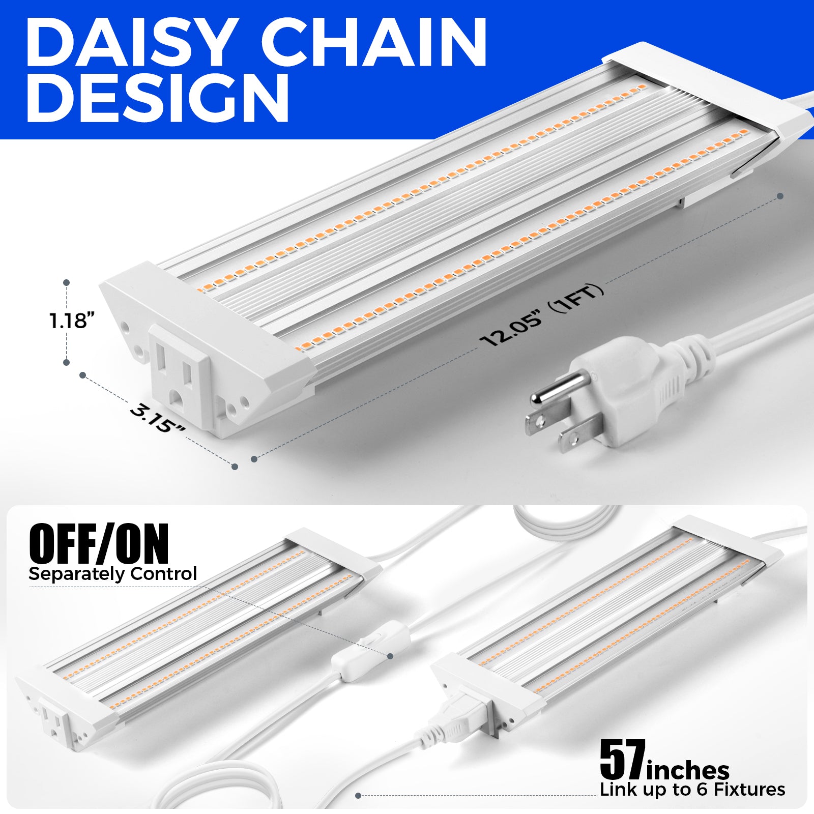 Barrina TX18 18W LED Grow Lights 1FT Purple Light | Full Spectrum & Linkable | TX-18