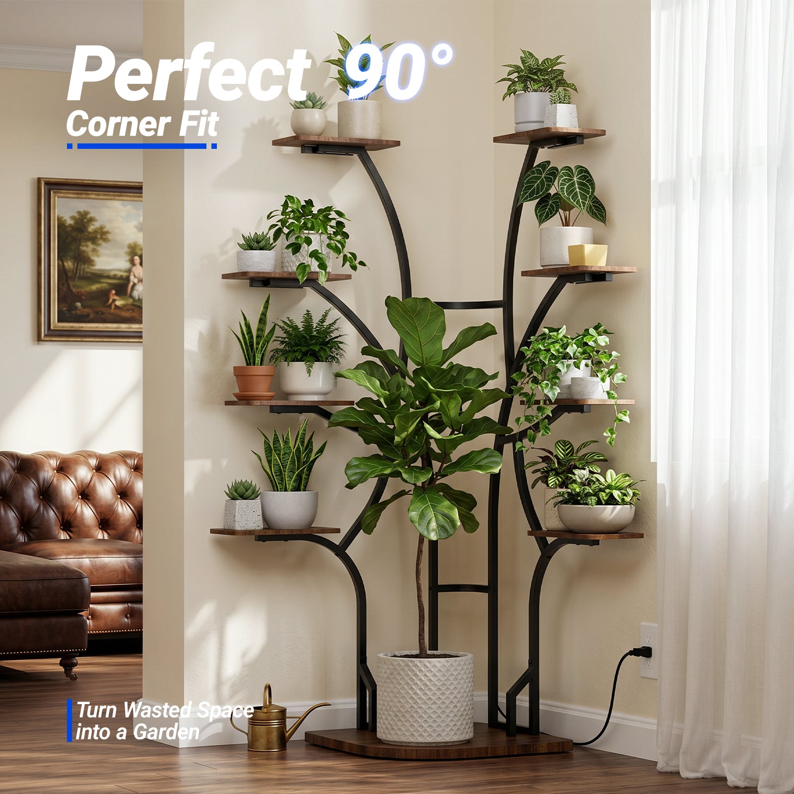 Barrina LS13 Corner Plant Stand with 4-Pack 0.5FT Grow Lights | Full Spectrum & 9-Tier | LS13