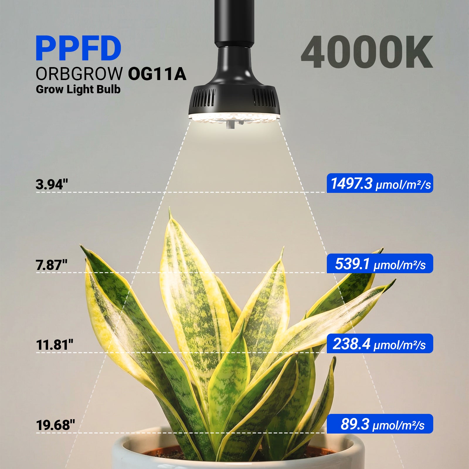 Barrina Orbgrow 11W LED Grow Light Bulb 4000K | Full Spectrum, Dimmable, Timer & E26 Base | OG11A (Black)