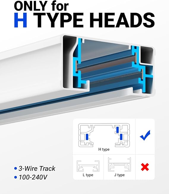 H-Type Track Rail＆Power Cord （White）| For TR40c Grow Lights