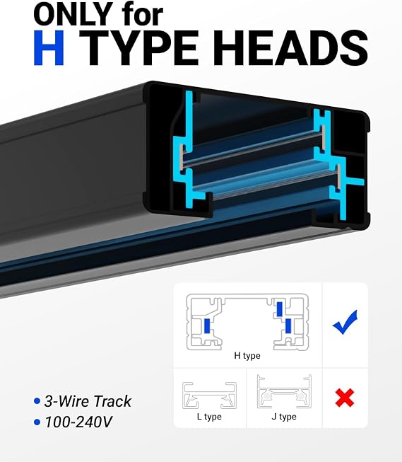 H-Type Track Rail＆Power Cord （Black）| For TR40c Grow Lights