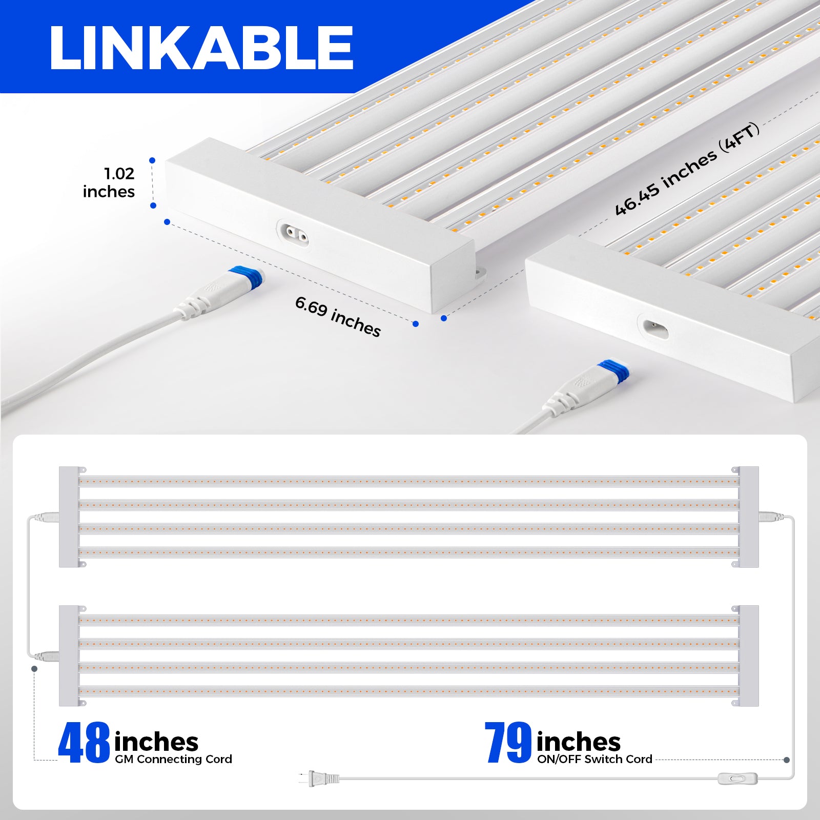 Barrina TX-L84 84W LED Grow Lights 4FT Pinkish White | Full Spectrum & Linkable | TX-L84