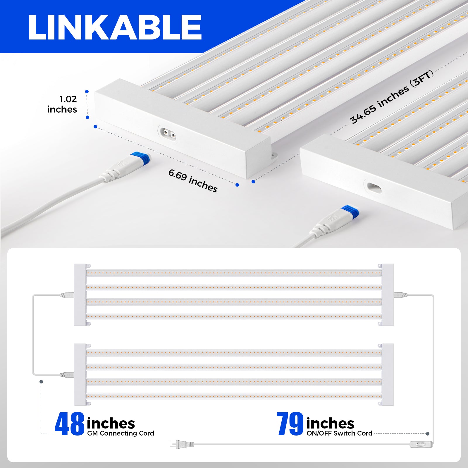 Barrina TX-L63 63W LED Grow Lights 3FT Pinkish White | Full Spectrum & Linkable | TX-L63