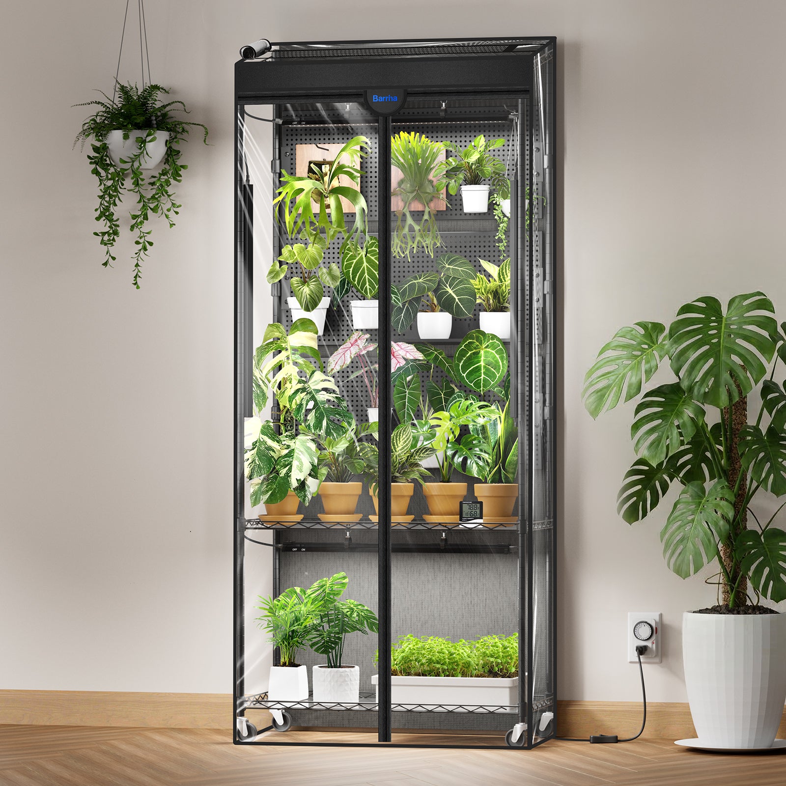 Barrina LH750 Greenhouse with 4-Pack Grow Lights 2FT 5000K | Full Spectrum, Pegboards, Tent, Thermo-Hygrometer & Timer | LH750