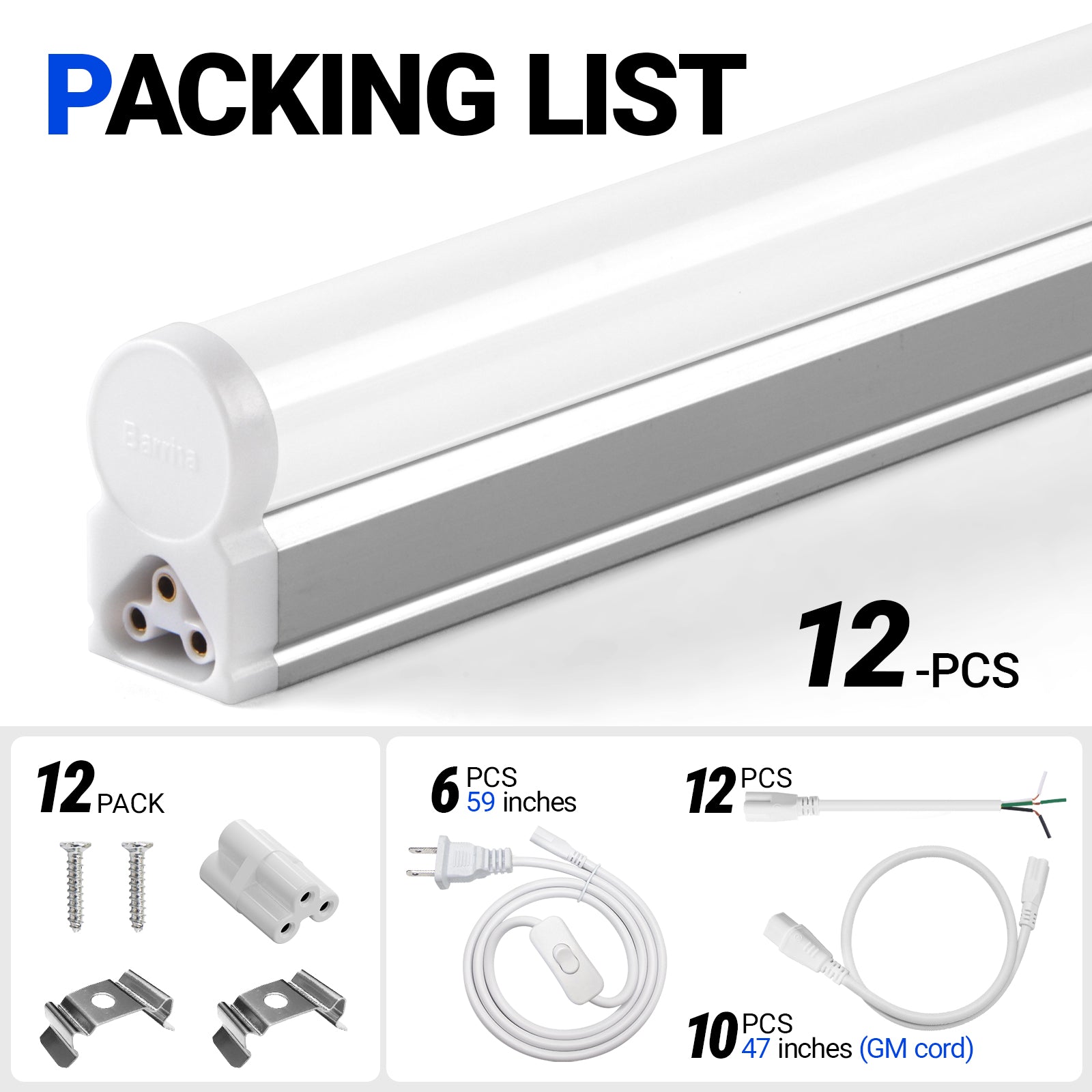 Barrina T5 20W LED Shop Lights 4FT 6500K 2200LM | Linkable & Corded Electric Switch | AAL20