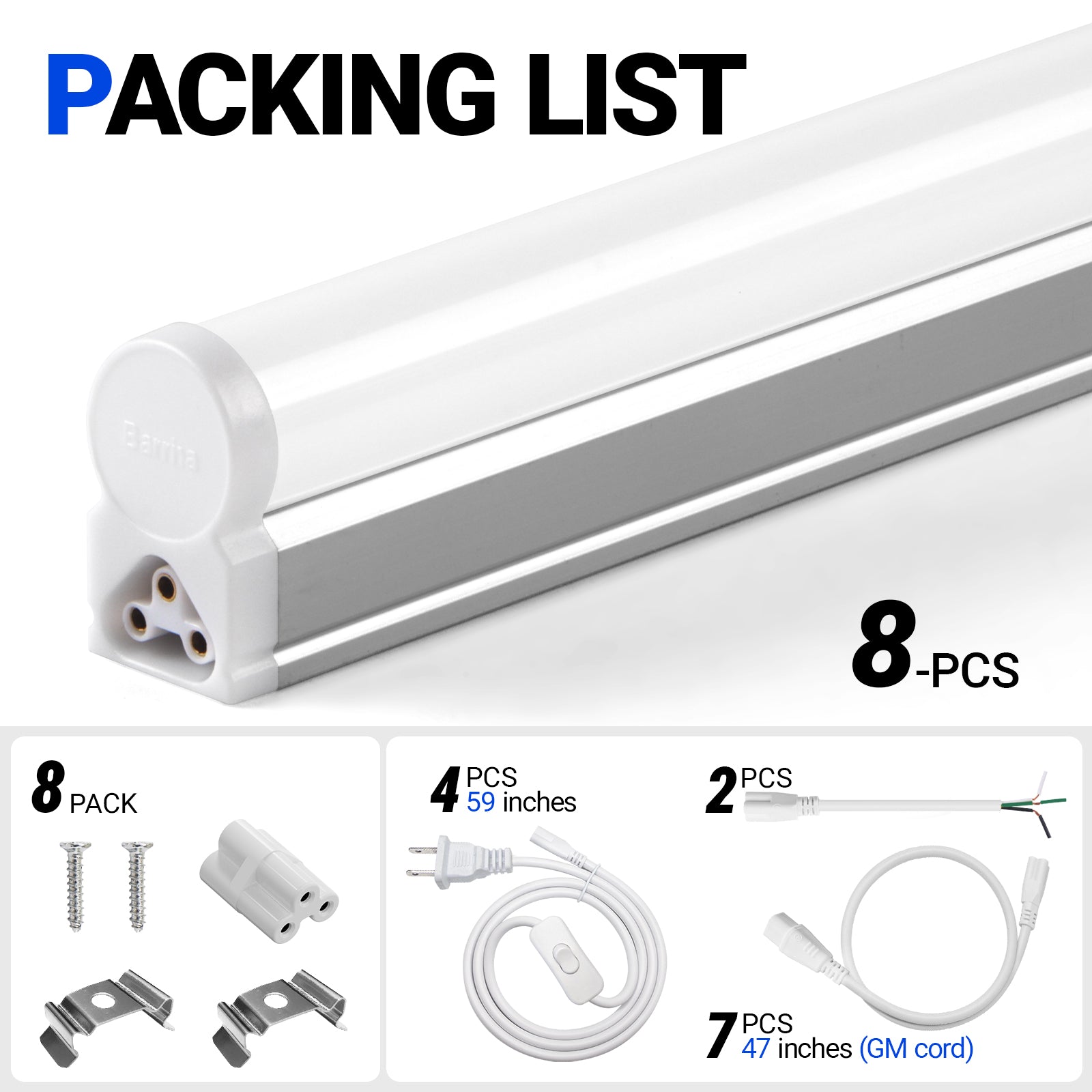 Barrina T5 20W LED Shop Lights 4FT 6500K 2200LM | Linkable & Corded Electric Switch | AAL20