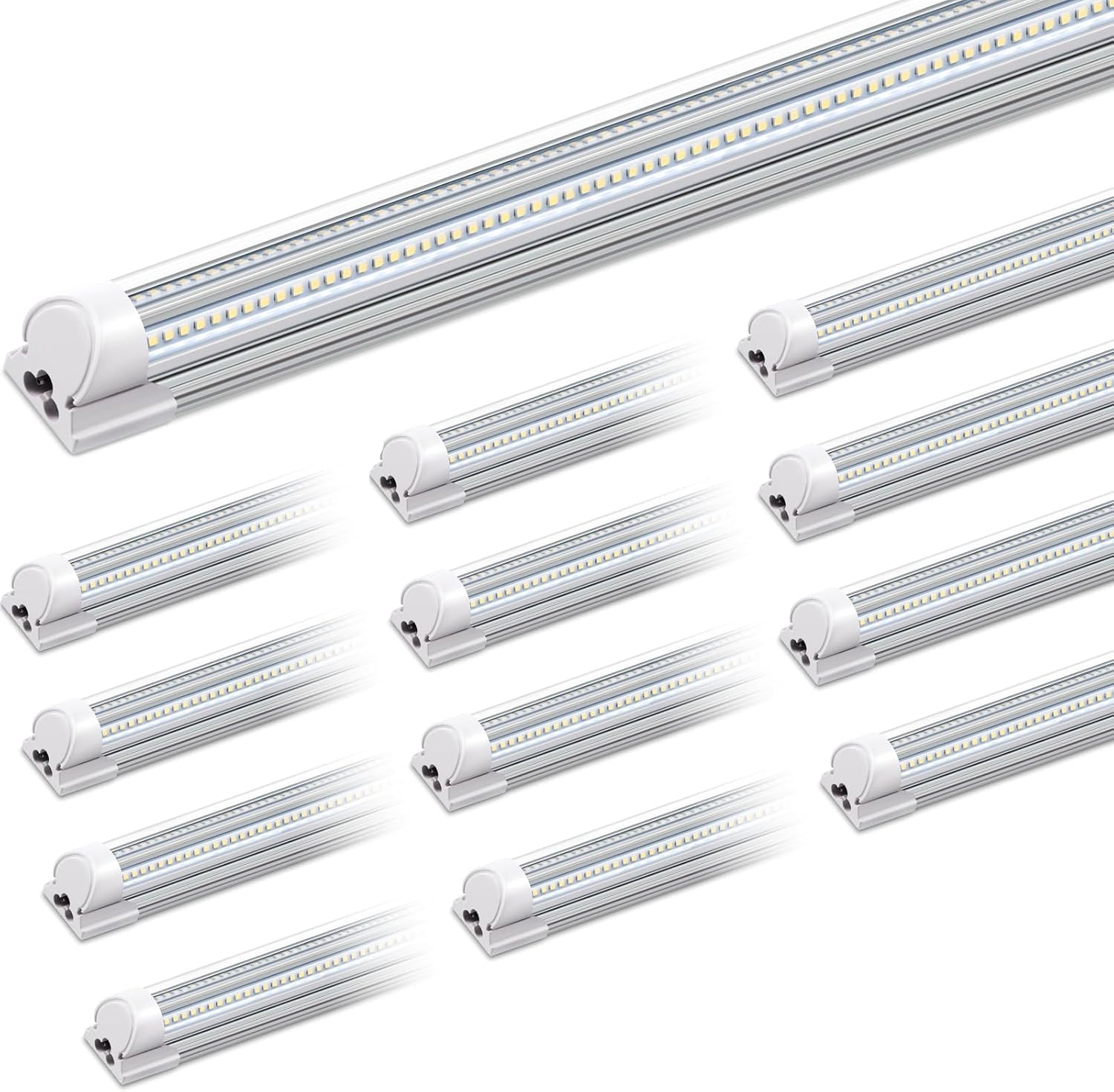 Barrina T8 100W LED Shop Lights 8FT 6500K 15000LM 12 Pack | Clear Cover & V Shape Tube | BAX100