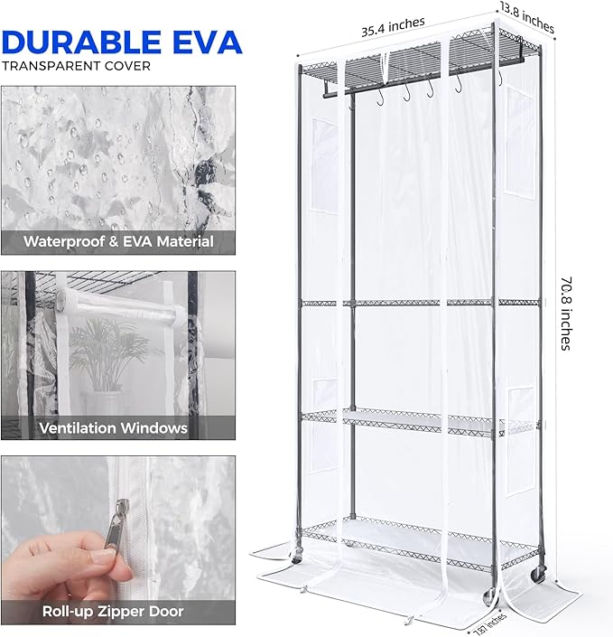 Indoor Greenhouse Tent 36.2 × 14.6 × 78.7IN 2 Zippered EVA Plant Stand Cover, 2 Ventilation Windows | For Fit Barrina CX3Z/CX3/LP900 70.9IN Height Plant Stand