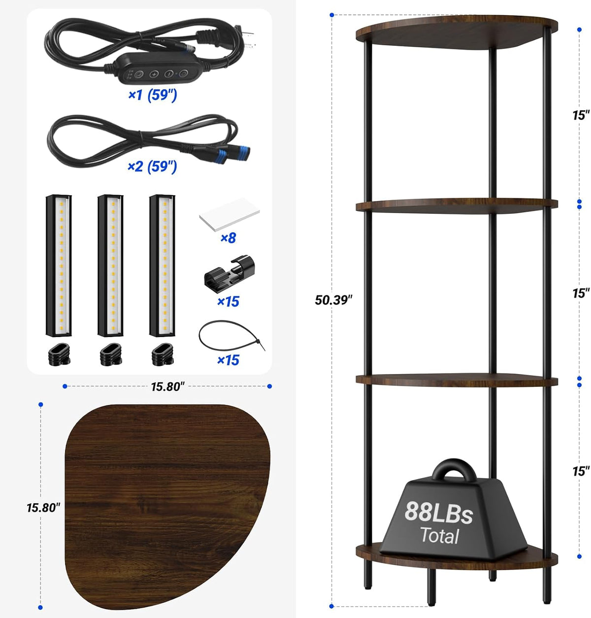 Barrina LS15 Corner Plant Stand with 3-Pack 3000K Grow Lights with timer| Full Spectrum & 4-Tier | LS14