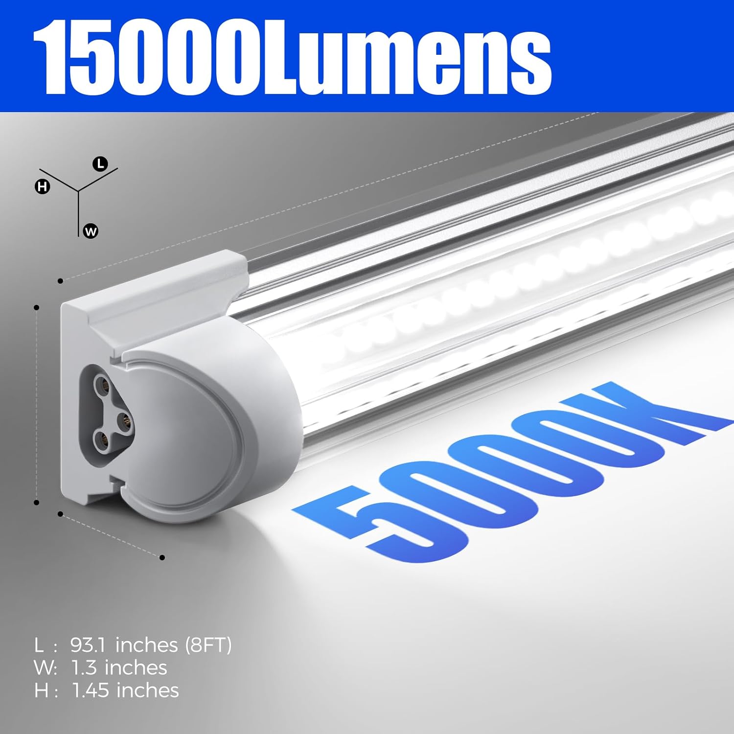 Barrina T8 100W LED Shop Lights 8FT 5000K 15000LM | Clear Cover & V Shape Tube | BAX100