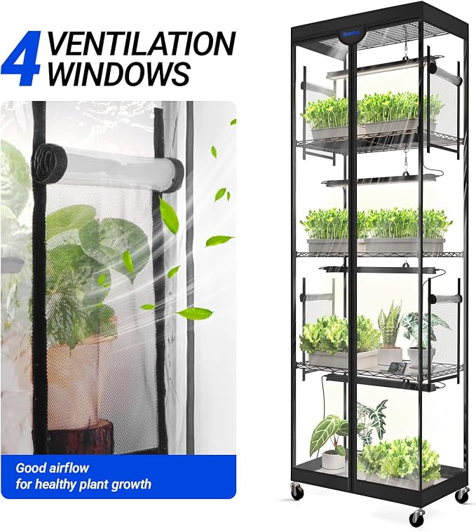 Plant Stand Tent 24.4 x 15.0 x 70.1IN Double Sided Windows (2 on Each Side) | For Barrina LP600 Indoor Greenhouse with Grow Light