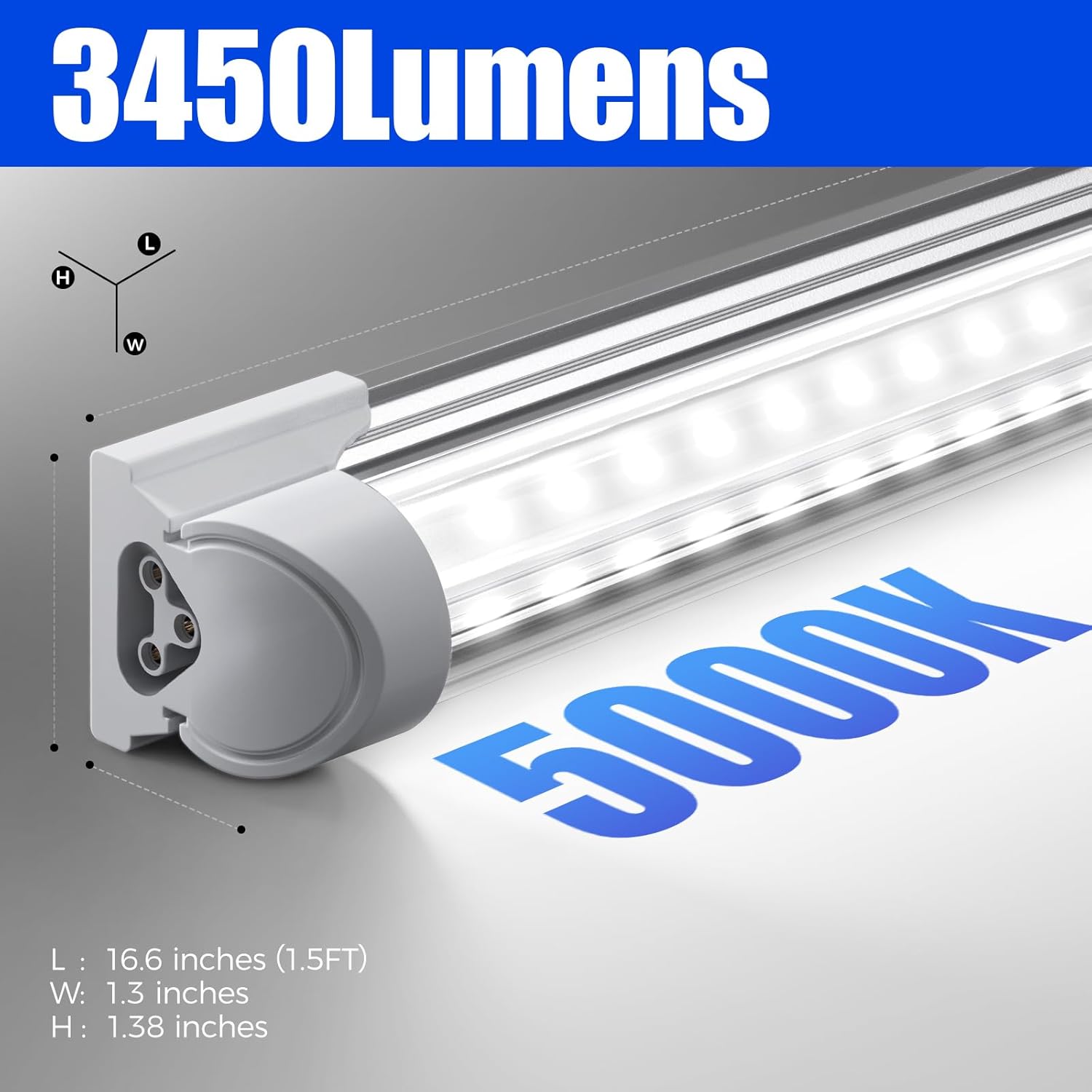 Barrina T8 25W LED Shop Lights 1.5FT 5000K 3450LM | Clear Cover & V Shape Tube | BAD16