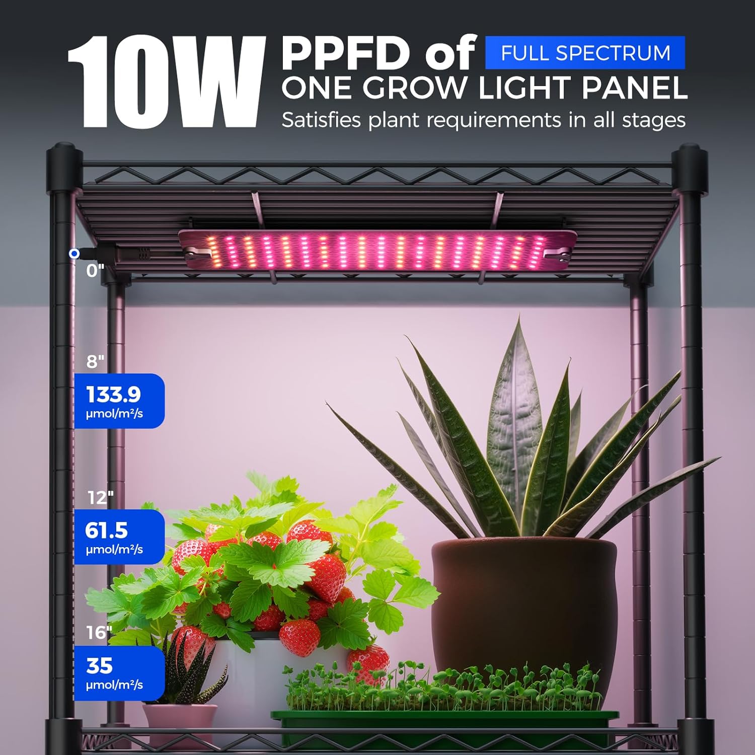 Barrina 6-Tier Plant Stand with 5-Pack 10W Grow Light Panels 3 Spectrums | Full Spectrum & Timer | DC10