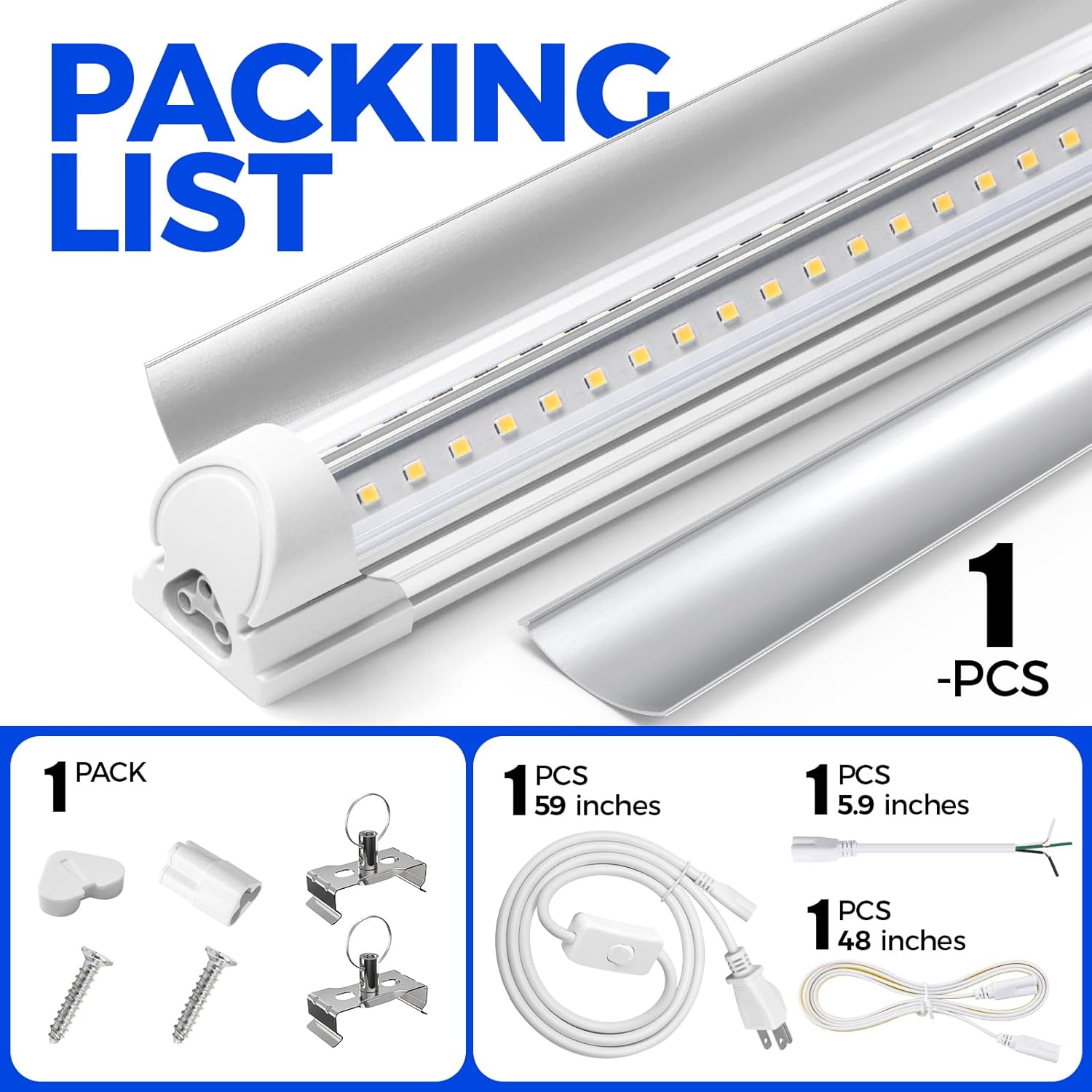 Barrina T8 40W LED Shop Lights 4FT 5000K 5000LM | Clear Cover & V Shape Tube | BAL40