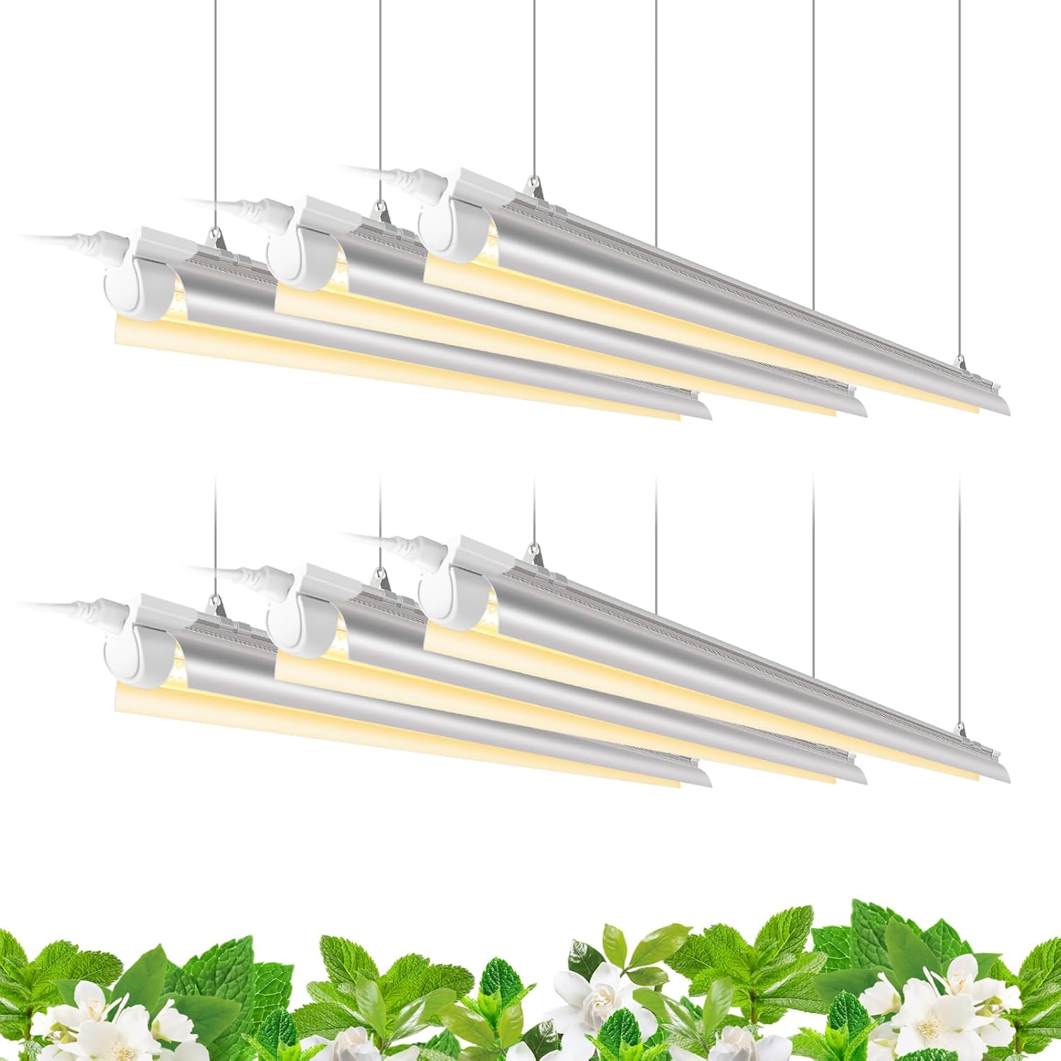 Barrina T8 42W LED Grow Light 4FT Yellow Light 6 Pack | Reflectors & Linkable | QL42