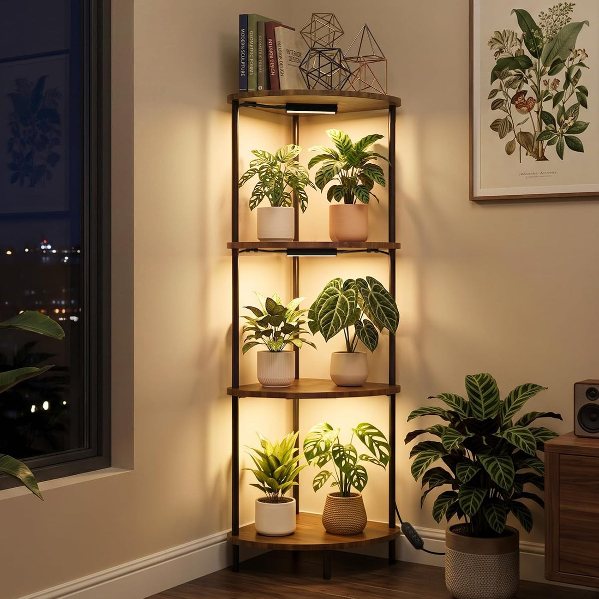 Barrina LS15 Corner Plant Stand with 3-Pack 3000K Grow Lights with timer| Full Spectrum & 4-Tier | LS14