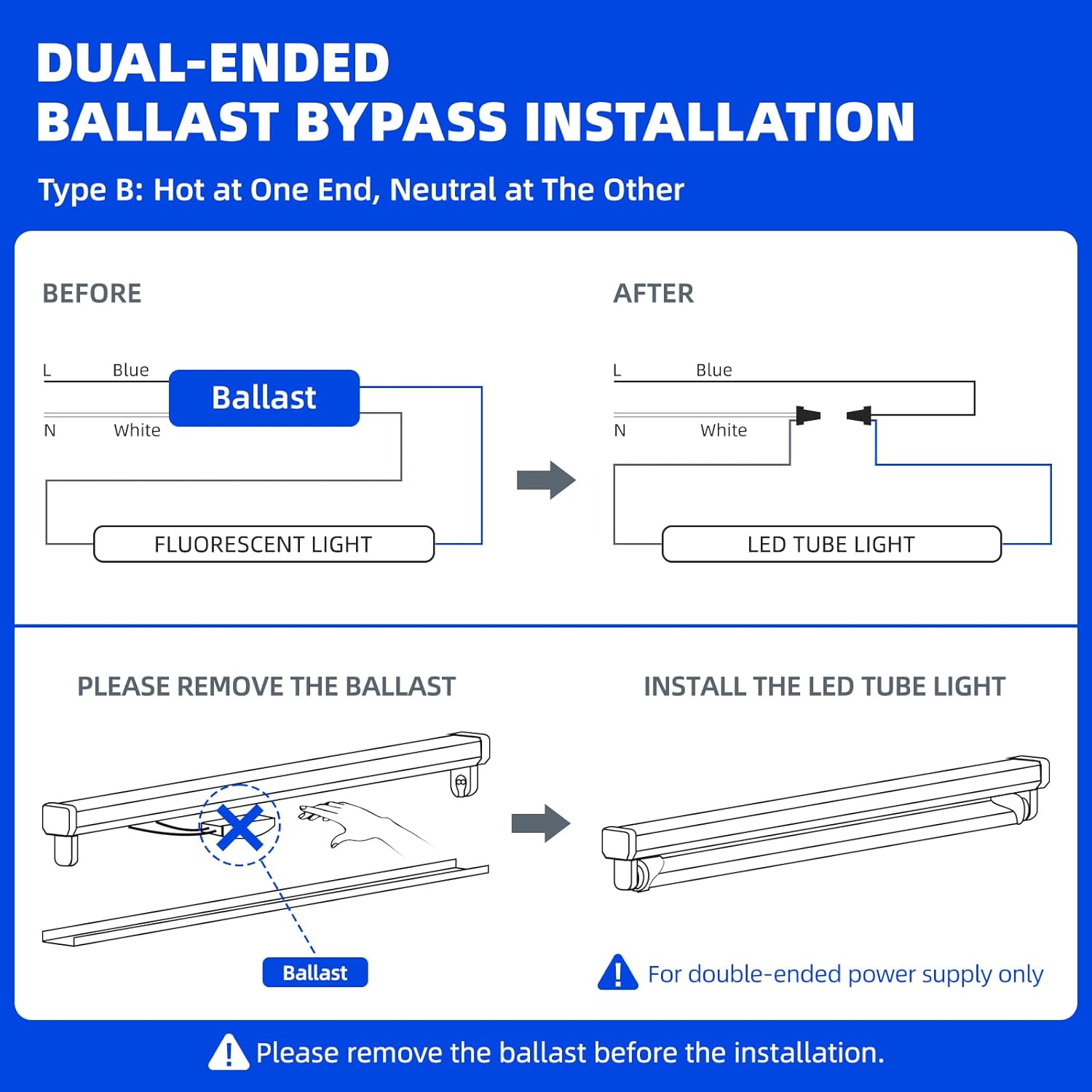 Barrina T8 44W LED Tube Lights 8FT 5000K 5000LM | FA8 Base, Fluorescent Tubes Replacement & Clear Cover | TBX44