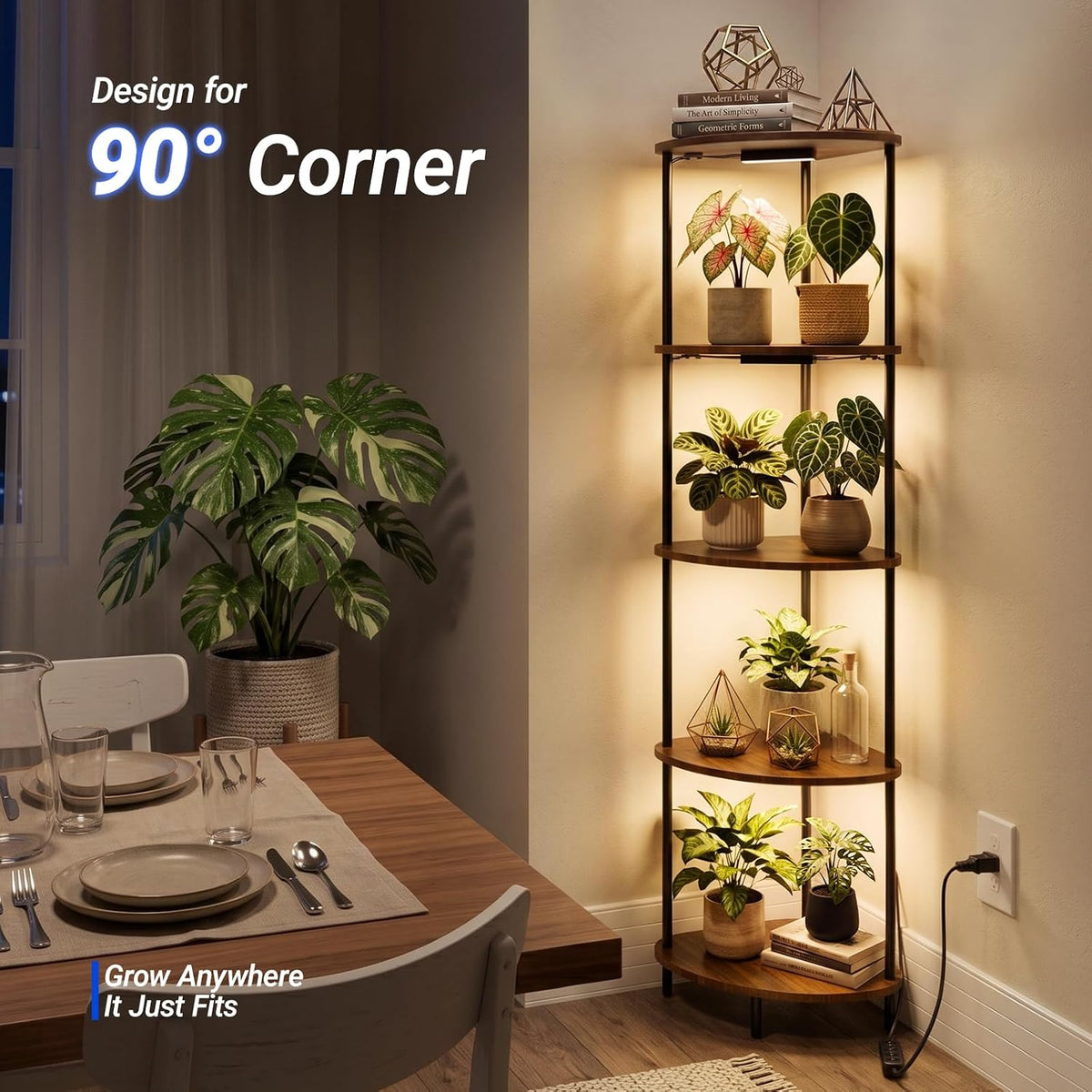 Barrina LS14 Corner Plant Stand with 4-Pack 3000K Grow Lights with timer| Full Spectrum & 5-Tier | LS14