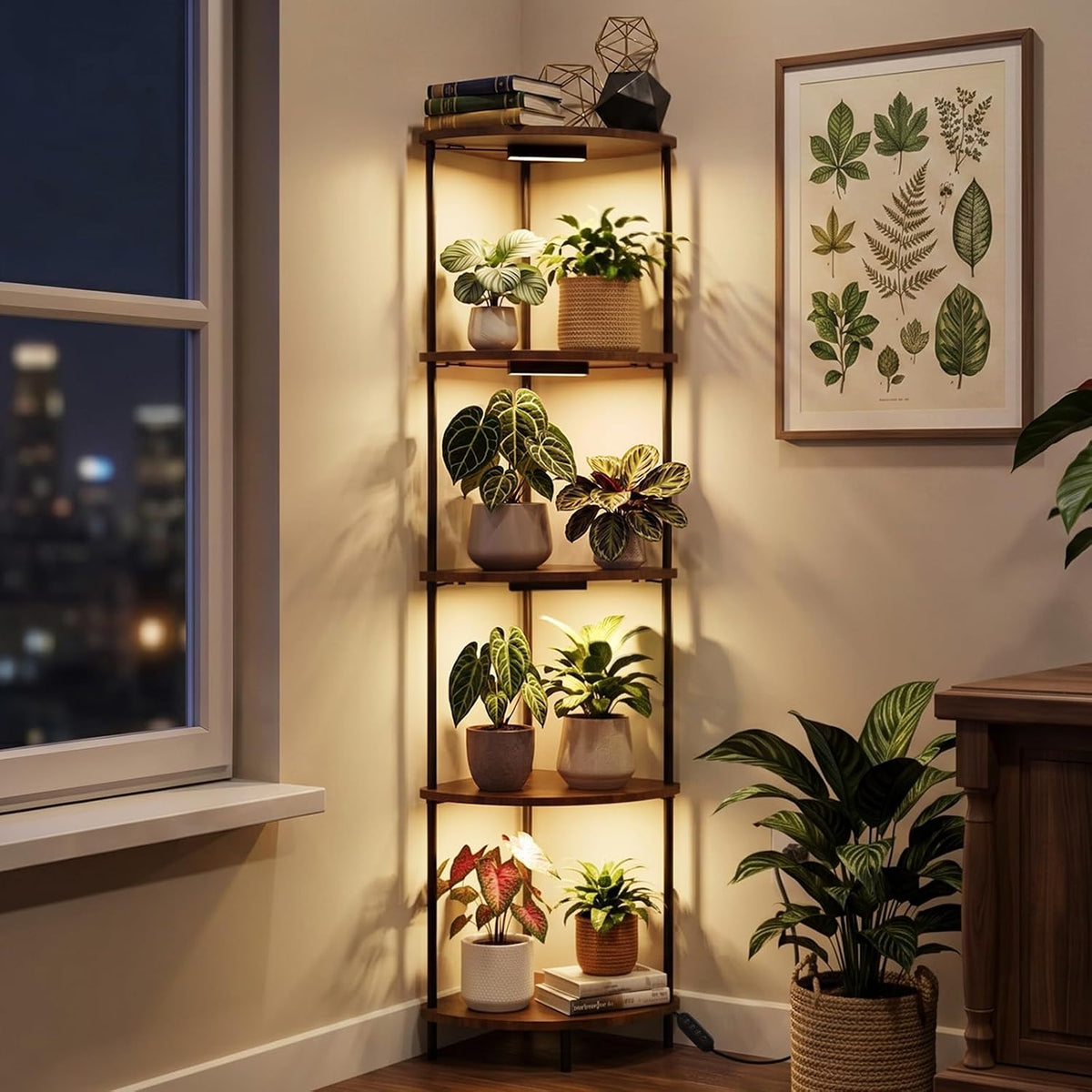 Barrina LS14 Corner Plant Stand with 4-Pack 3000K Grow Lights with timer| Full Spectrum & 5-Tier | LS14