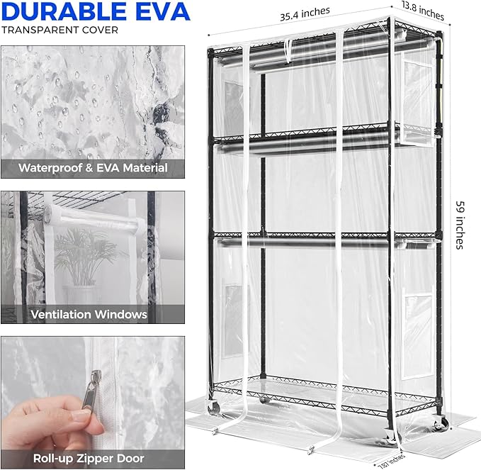Indoor Greenhouse Tent 36.2 × 14.2 ×67IN 2 Ventilation Windows Zippered EVA Plant Stand Cover | For Fit Barrina CX5Z/LP900 59.1IN Height Plant Stand