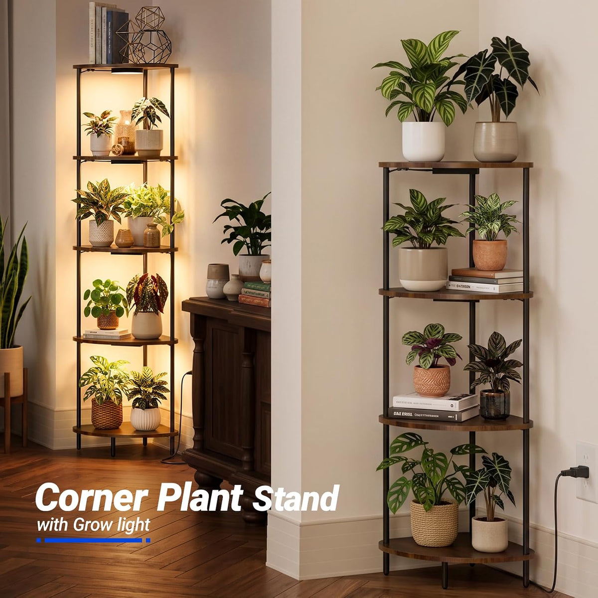 Barrina LS14 Corner Plant Stand with 4-Pack 3000K Grow Lights with timer| Full Spectrum & 5-Tier | LS14