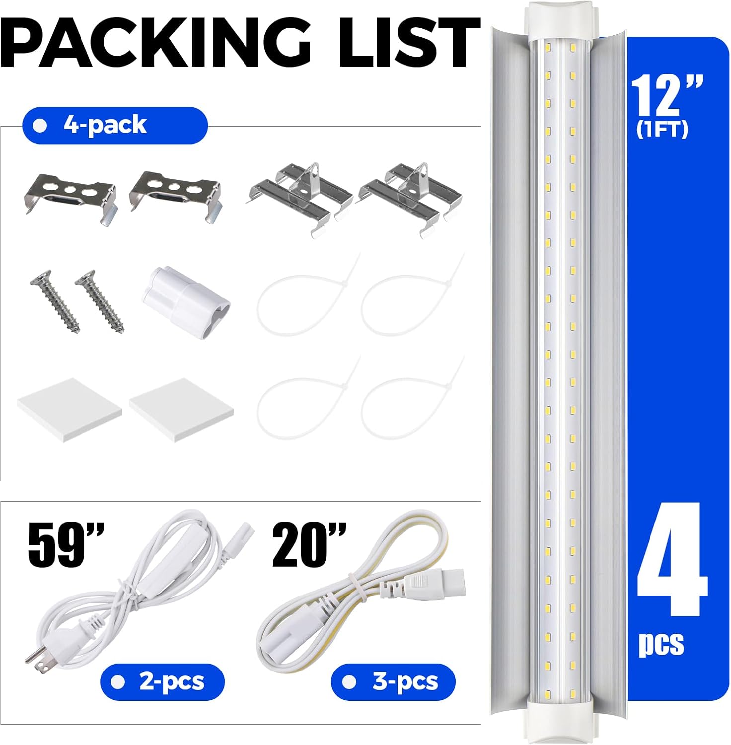 Barrina T8 15W LED Grow Light 1FT 5000K 4 Pack | Reflectors & Linkable | QC15
