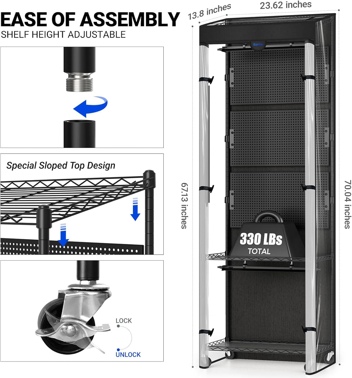 Barrina LH600  Greenhouse with 4-Pack Grow Lights 70W 5000K,  |  3 Adjustable Pegboards& Timer  | LH600