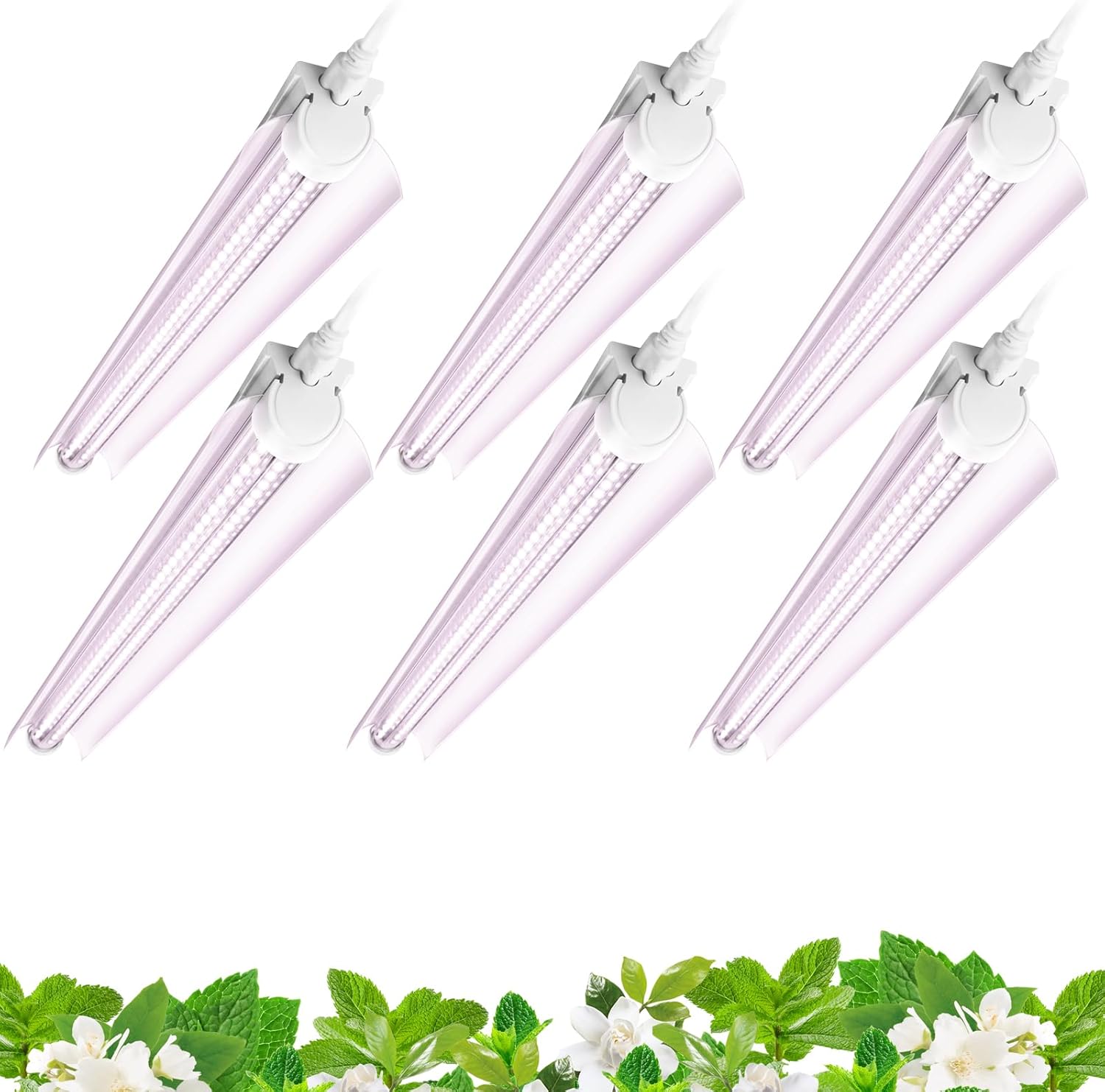 Barrina T8 24W LED Grow Light 2FT Pinkish White 6 Pack | Reflectors & Linkable | QF24