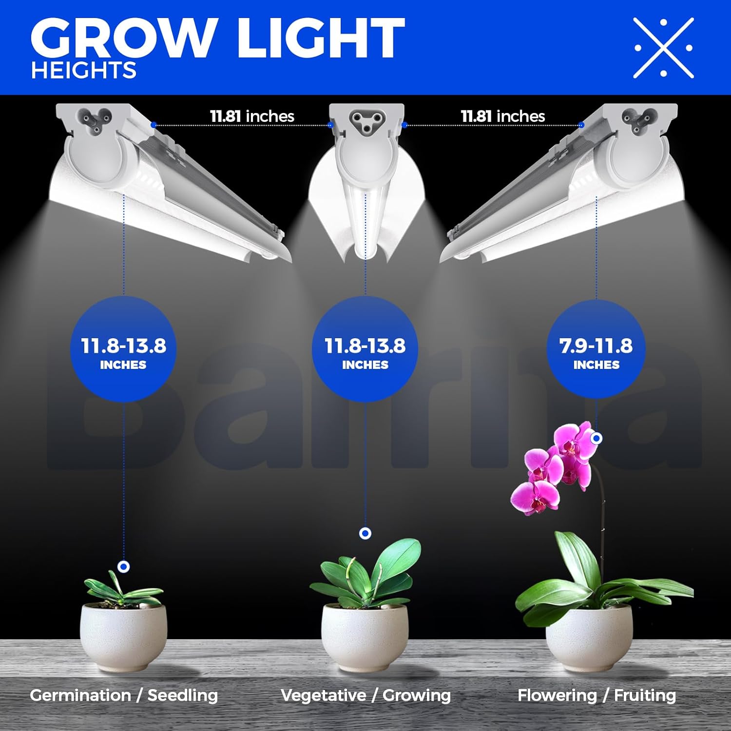 Barrina T8 42W LED Grow Lights 4FT 5000K | Recommended Height Between Light and Plant