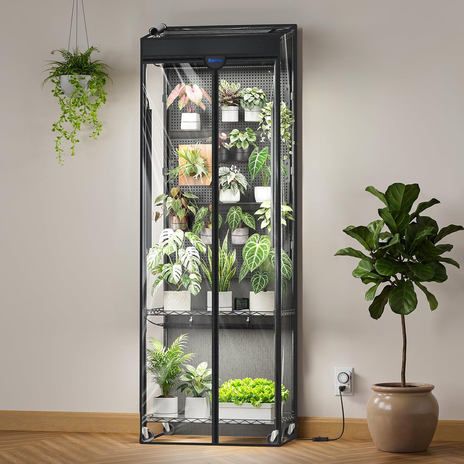 Barrina LH600  Greenhouse with 4-Pack Grow Lights 70W 5000K,  |  3 Adjustable Pegboards& Timer  | LH600
