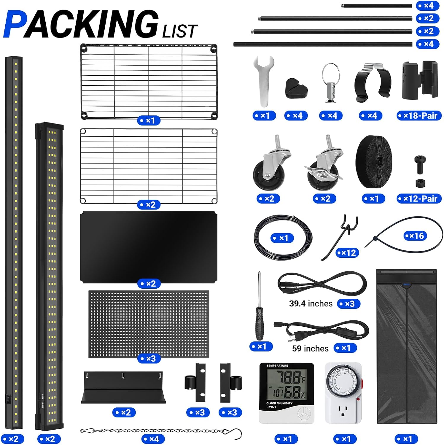 Barrina LH600  Greenhouse with 4-Pack Grow Lights 70W 4000K,  |  3 Adjustable Pegboards& Timer  | LH600