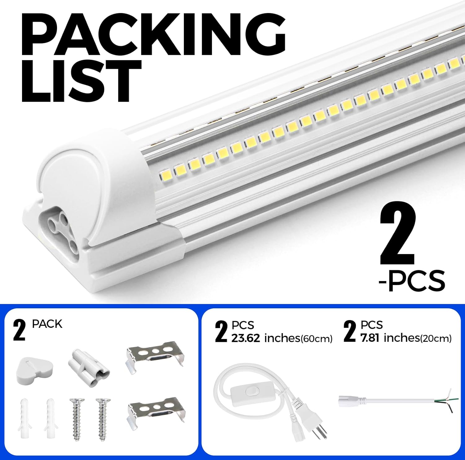 Barrina T8 25W LED Shop Lights 1.5FT 6500K 3450LM | Clear Cover & V Shape Tube | BAD16