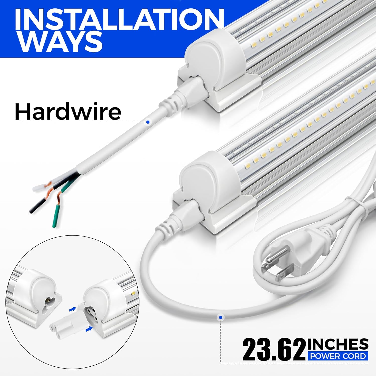 Barrina T8 25W LED Shop Lights 1.5FT 6500K 3450LM | Clear Cover & V Shape Tube | BAD16