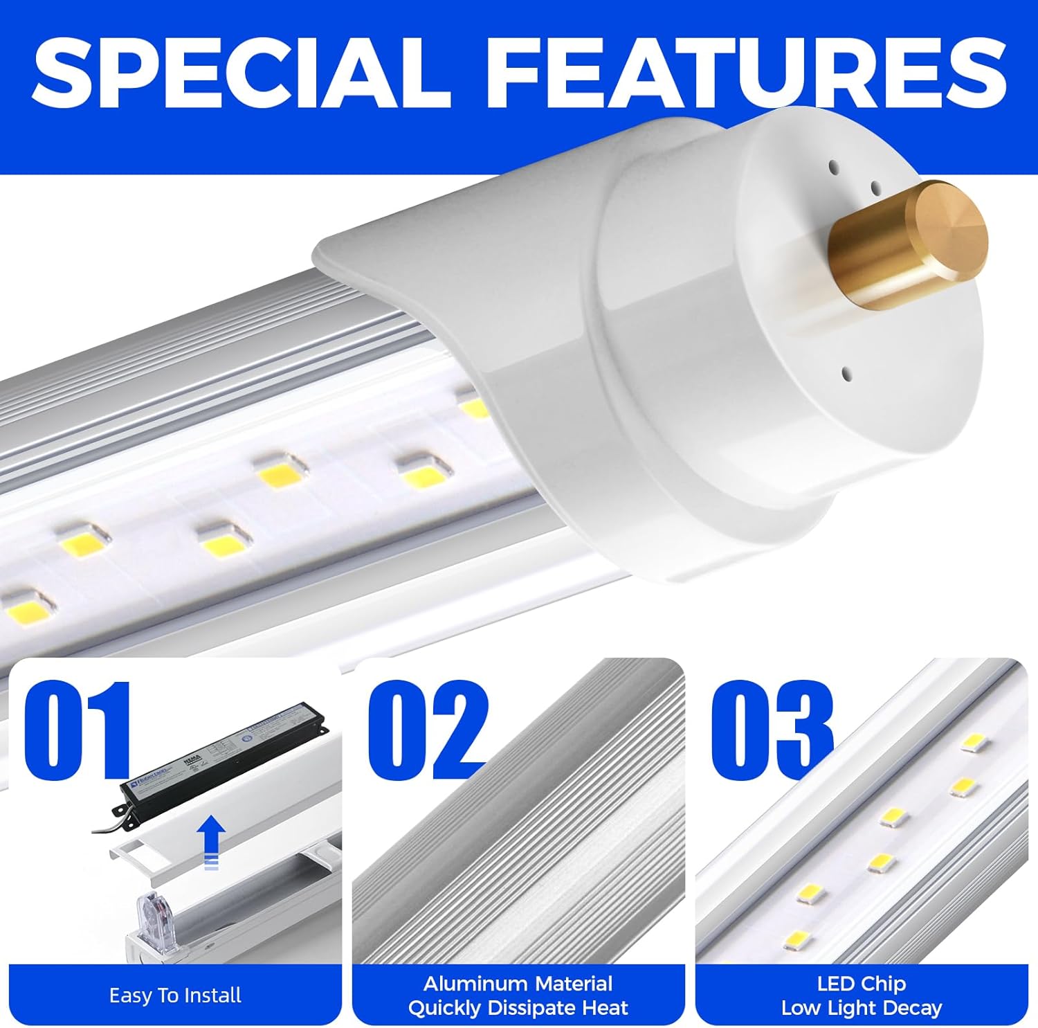 Barrina T8 44W LED Tube Lights 8FT 5000K 5000LM | FA8 Base, Fluorescent Tubes Replacement & Clear Cover | TBX44