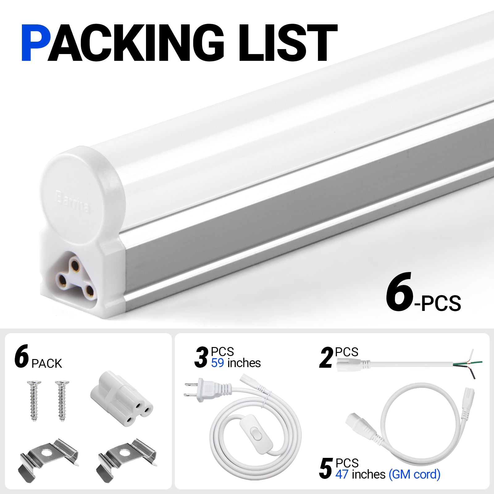 Barrina T5 16W LED Shop Lights 3FT 5000K 1900LM | Linkable & Corded Electric Switch | AAI16
